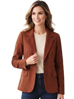 Talbots Exposed Seams Felted Wool Rust  2 Button Blazer Career Size 2